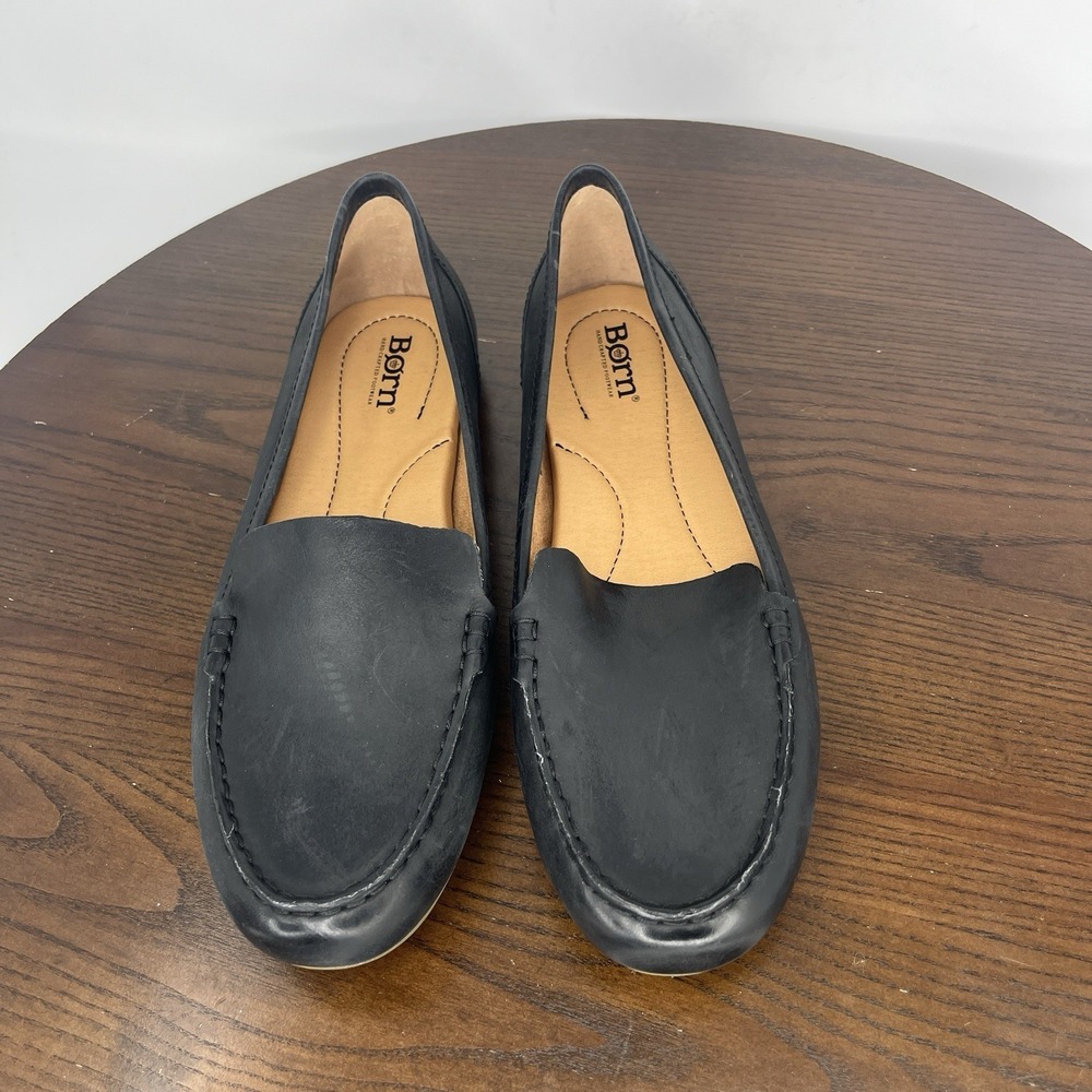 Born Axona Loafer Shoes Women's 9.5M‎ Black Leather Driving Mocs Sip On Moc Toe - Picture 9 of 16